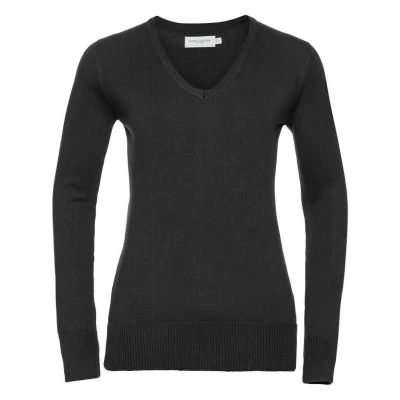 Image of Russell Athletic Collection Womens/Ladies Marl V Neck Sweatshirt (Black) Size Small