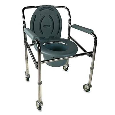 Image of Mobiclinic, Muelle, WC Chair with Wheels, Toilet Seat for The Disabled, Seniors and Handicapped, Folding Commode, Commode Armrests, Ergonomic Seat, Non Slip Rubber Tips