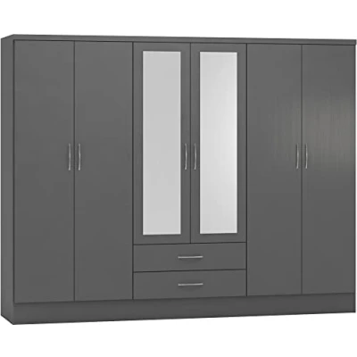 Image of Seconique Nevada 6 Door 2 Drawer Wardrobe in 3D Effect Grey