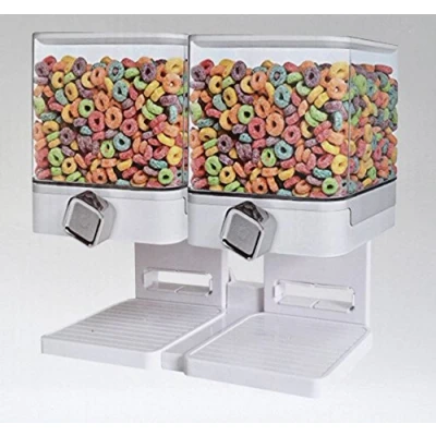 Image of SHINE Double/Single Cereal Dispenser Dry Food Container Machine/Storage holds 19 Ounces (Double White)