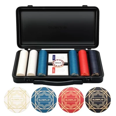 Image of SLOWPLAY Nash 300 PCS Ceramic poker chips Set for Texas Hold’em 10g without values Deluxe chip case 2x Plastic Playing Card Decks, waterproof Luxury Dealer Button