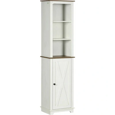 Image of kleankin Tall Bathroom Floor Cabinet, Free Standing Storage Cupboard with Door and Adjustable Shelves for Kitchen, Living Room, White