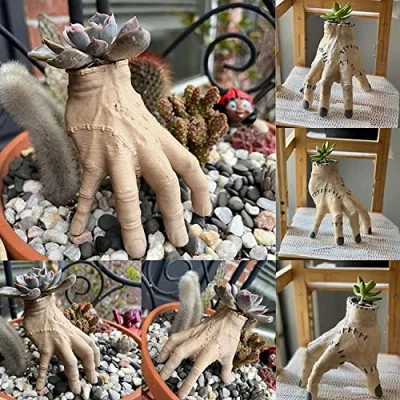 Image of Vipomkowa Resin Succulent Planter Pot, Creative Human Hand Vase, Funny Horror Concrete Planters Home Decor, Mini Garden Gifts, for Small Plants Indoor Decoration