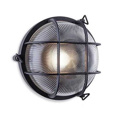 Image of Turin Outdoor Bulkhead Wall Light Round Black IP65, E27
