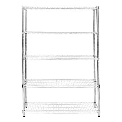 Image of Wire Shelving Rack 5 Tier Metal Storage Unit Heavy Duty Free Standing Boltless Height Adjustable Shelves &amp; Levelling Feet Kitchen Office Garage Silver Chrome 1000kg Weight Capacity 45 x 150 180cm