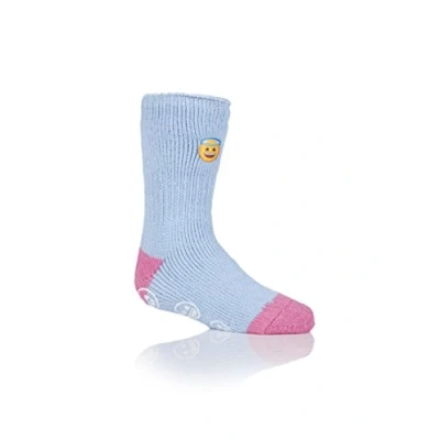 Image of 1 Pair Blue Emoji Angel Face Slipper Socks Kids Unisex 12.5 3.5 (8 12 Years) Heat Holders