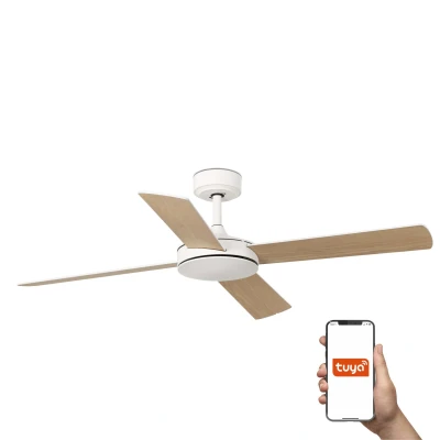 Image of Mallorca Large 4 Blade Ceiling Fan Matt White, Maple Tuya Smart System