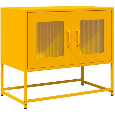 Image of vidaXL Mustard Yellow TV Cabinet/Sideboard Cold Rolled Steel, Modern Style Versatile For Living Rooms/Bedrooms/Offices 68x39x60.5 cm