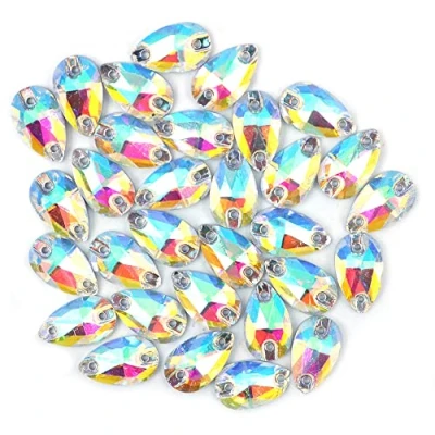Image of CENPEK Teardrop Rhinestones, 72 Piece AB Rhinestone, Flatback Horse Eye Shape Craft Crystals for Necklace Rings Clothing Wedding Dress Decorations, 7x12mm(Crystal AB)