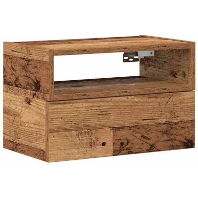 Image of vidaXL wall mounted bedside cabinet 45x26x28.5 cm old wood floating nightstand with storage ideal bedroom furniture