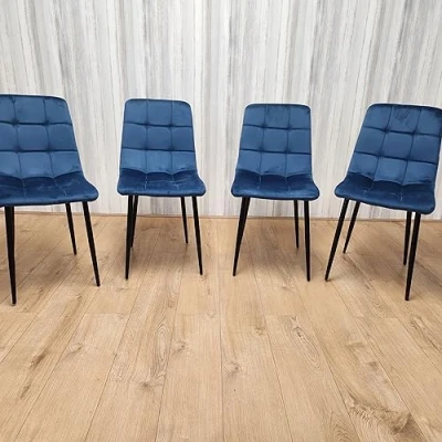 Image of KOSY KOALA Dining Chairs Set Of 4 Blue Tufted Velvet Chairs, Soft Padded Seat Living Room Kitchen Reception