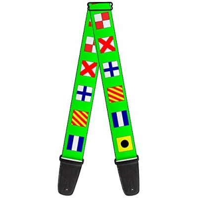 Image of Buckle Down Guitar Strap Nautical Flags Green Multi Color 2 Inches Wide