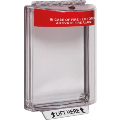Image of Safety Technology International Universal Stopper, STI 13010FR, Polycarbonate Call Point Cover, MCP Protector, Fire Alarm Flush Mount, Red Hood