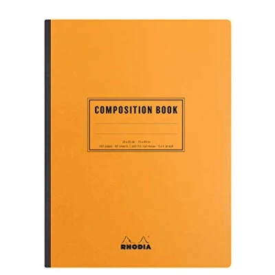 Image of RHODIA 119228C Soft Notebook Cloth Back Composition Book Orange B5 Small Squares 160 pages White Clairefontaine Paper 80 g/m Classic