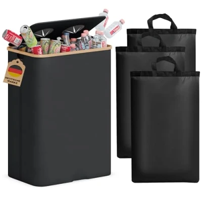 Image of Adeldream 140L 2 Compartments Deposit Bottles Collection Container Large Storage Empty &amp; Waste Glass Soft Grip Handles Bottle Collector with Hole Kitchen Room