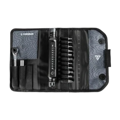 Image of Topeak E Torqbar 1 10Nm, A lightweight portable digital torque wrench with LED indicators includes Hex &amp; Torx Bits, Black