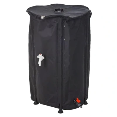 Image of Collapsible Water Butt Large 250L Rain Collector Barrel with Tap, Lid and Hose Pipe Connector for Garden &amp; Outdoors Black, 250 Litre