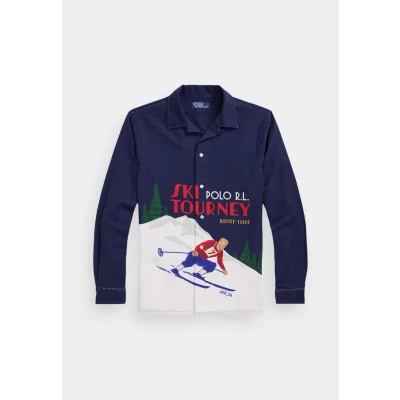 Image of Polo Ralph Lauren Classic FIT Skierprint CAMP Shirt Shirt, Men&#039;s, Size: Medium, Ski tourney poster art