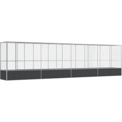 Image of vidaXL Aviary with Extension Silver/Anthracite, 834.5x107x212 cm, Galvanised Steel Bird Cage, Ideal for Parrots, Budgies, Chickens, Rabbits