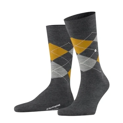Image of Mens 1 Pair Burlington Edinburgh Virgin Wool Argyle Socks Grey Yellow 6.5 11