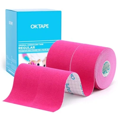 Image of OK Tape Kinesiology Basic Original Cotton Elastic Athletic for Support and Recovery, 5cmx5m Uncut Roll 2 Rolls,Pink