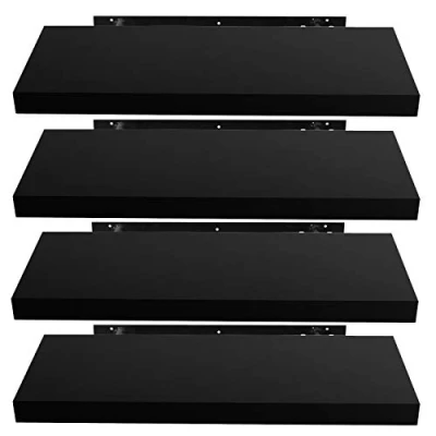 Image of EUGAD Pack of 4 Floating Shelves Wall Corner Storage Invisible Mounting Bookshelves Black 100cm Long
