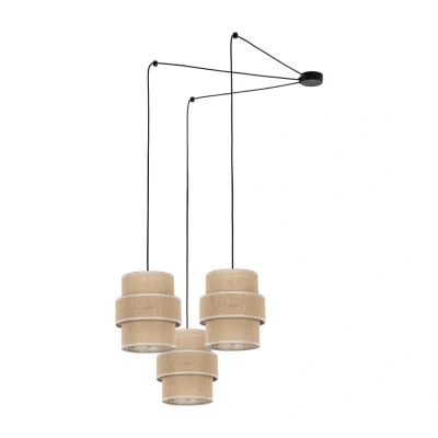 Image of TK Lighting Calisto pendant light, Jute, natural brown, 3 bulb, decentralised