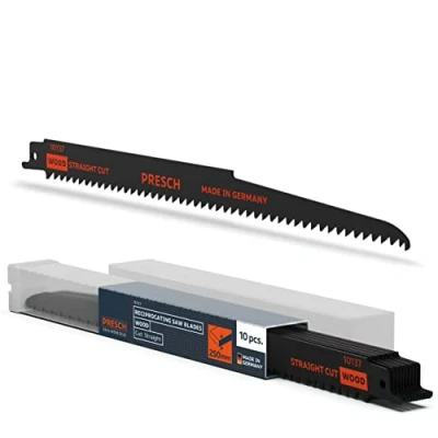Image of Presch Reciprocating Saw Blades Wood 280mm 10 pcs (Long) Cut 6 250mm for PVC Pipes etc. Universal Shaft Sabre Set incl. Box