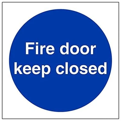 Image of V Safety,Blue,18017AF S Fire Door Keep Closed Sign Square 100mm x Self Adhesive Vinyl