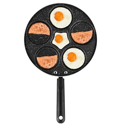Image of Nonstick Frying Pan 5 Egg Pans Multifunction Kitchen Cooking Pan,Omelette Pan, Pancake Plett Pan,Swedish for Breakfast English Muffin Sandwich Sunny Side Up and Sausage Patties