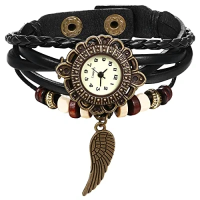 Image of JewelryWe Women Quartz Bracelet Watch Fashion Weave Wrap Around Leather Wrist Classic Watch, for Xmas