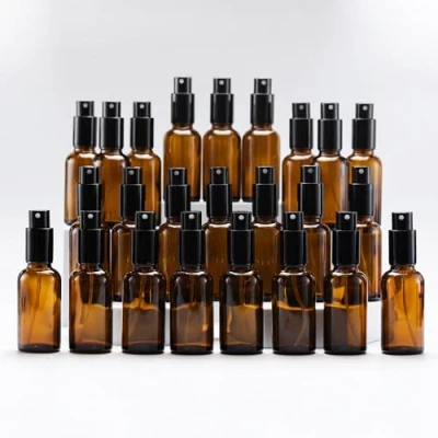 Image of YIZHAO 30ml Amber Glass Spray Bottle for Essential Oils, Small Empty Fine Mist Bottle, Cleaning, Aromatherapy, Cosmetic Sprays, Hair 24 Pcs