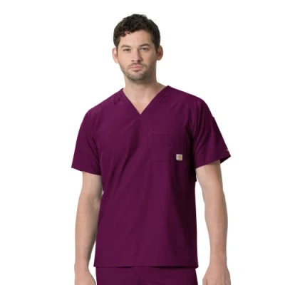 Image of Carhartt Men&#039;s Slim Fit V Neck Top Medical Scrubs Shirt, Wine, Large