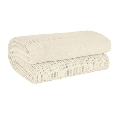 Image of EHC Cotton Soft Hand Woven Reversible Lightweight Adult Cellular Blanket, Double 230cm x 230cm, Cream