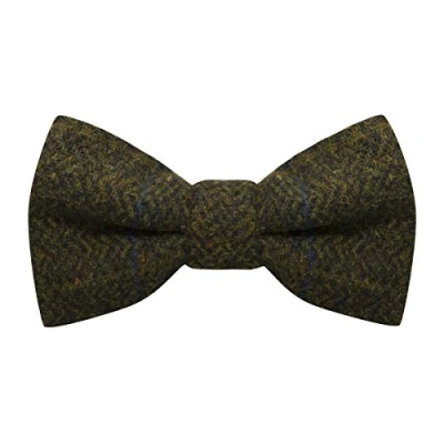 Image of King &amp; Priory Boys Juniper Green Herringbone Check Pre Tied Bow Tie, Tweed