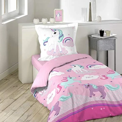 Image of Douceur d’Intérieur Unicorn Bedding Set with Pillowcase, Cotton, Multicoloured, 140 x 200 cm