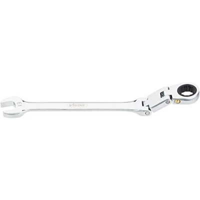 Image of Vigor V6752 13 Ratchet Ring Spanner Double Joint with Fine Toothed Mechanism on The Side Silver