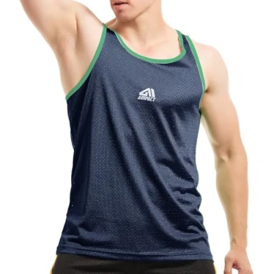 Image of AIMPACT Mens Vest Athletic Workout Sleeveless Shirts Gyms Mesh Dry Fit Casual Tank Tops(Darkbule L)