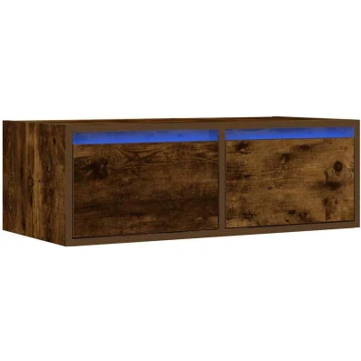 Image of vidaXL TV Cabinet Stand Smoked Oak w/LED Lights, Engineered Wood, 75cm Living Room Media Console, Wall Mount Option, Modern Design