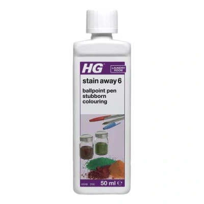 Image of HG Stain Away 6, Removes Ballpoint Pen Ink, Stubborn Food &amp; Colouring Marks, Beer Alcohol Stains from Clothes Fabric Accessories, Textile Safe 50ml (425005106)