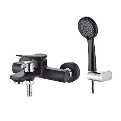 Image of Ibergrif M13004B Praga, Single Lever Tub Shower Mixer Tap Set with Handset, Black