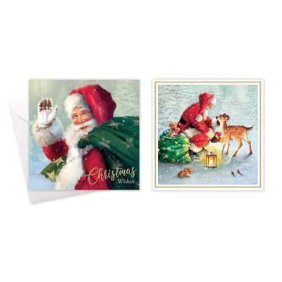 Image of Tallon Festive Wonderland Square Xmas Christmas Cards, Box of 10, Assorted Designs (XCA0200 Santa/Deer)