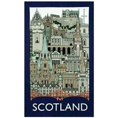Image of Scottish Tea Towel Souvenir Gift Scotland Landmarks Collage Cityscape Montage