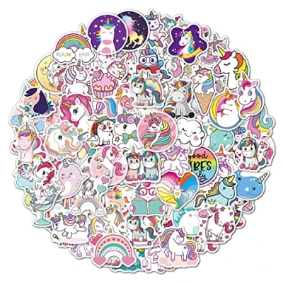 Image of Unicorn Stickers, Cute Animal Gift for Kids Teen Adult, Lovely Waterproof Vinyl Decals Laptop Water Bottles Skateboard Bike Car Helmet Luggage Guitar Scrapbook Phone Pad [100PCS]