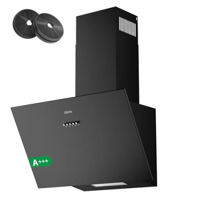 Image of CIARRA CBCB6762A Angled Cooker Hood 60cm with CBCF003 Carbon Filters 650m3/h Head Free Chimney Vent LED Lights Ducting&amp;Recirculating Kitchen Extractor Fan
