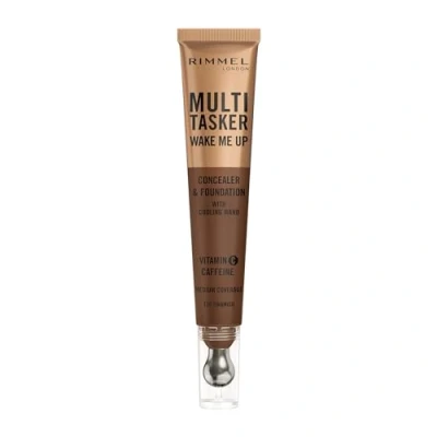 Image of Rimmel Multi Tasker Wake Me Up Foundation &amp; Concealer 120 Tiramisu, Depuffs Brightens Dark Circles, Metallic Cooling Applicator, Caffeine Victamin C, 2% Niacinamide, Vegan, Cruelty free