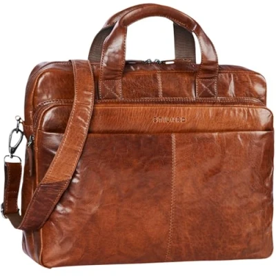 Image of STILORD &#039;Verus&#039; Vintage Leather Bag Men Large XL Laptop 14 inches/College Bag/Portfolio/Shoulder Bag/Satchel/Business Genuine Leather, Colour:Brandy Brown
