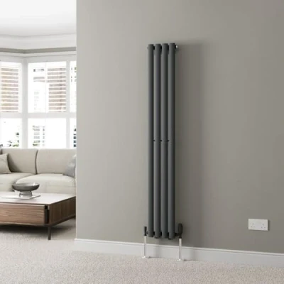 Image of DuraTherm® 1600 x 240mm Anthracite Vertical Designer Radiator Single Column Oval Tube Modern Central Heating Panel Bathroom Radiators