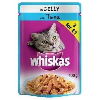 Image of Whiskas Pouch Jelly Tuna 3For£1 100Gm Pack of 24