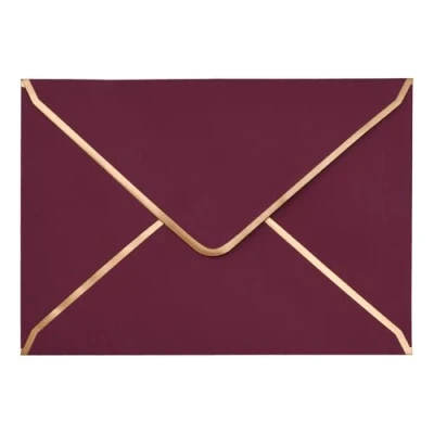 Image of 50 PCS Invitation Envelopes A7 Size, Burgundy 5 x 7 Inch V Flap Mailing Card Quick Seal with Gold Border for 5x7 Cards, Birthday, Weddings, Graduations, Greeting Cards